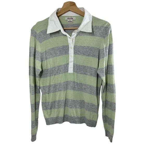 MICHAEL Michael Kors Other - Michael Kors Green Striped Long Sleeve Polo Shirt Size XL Button Up Collared